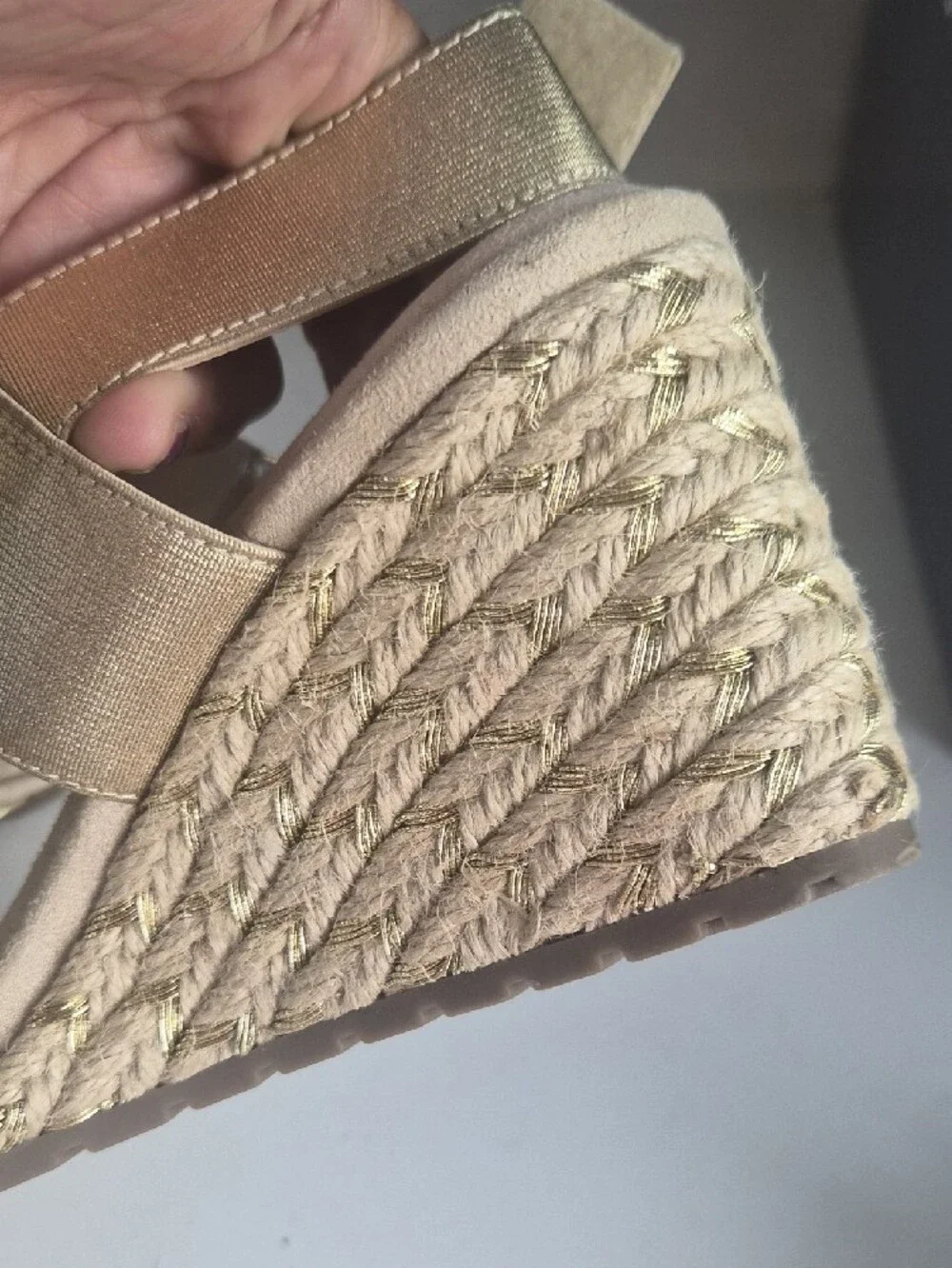 Anne Klein Gold Espadrille Wedge Sandals